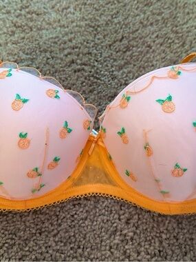 PINK Victoria's Secret Peach Embroidered Push-Up Bra in Pink & Orange